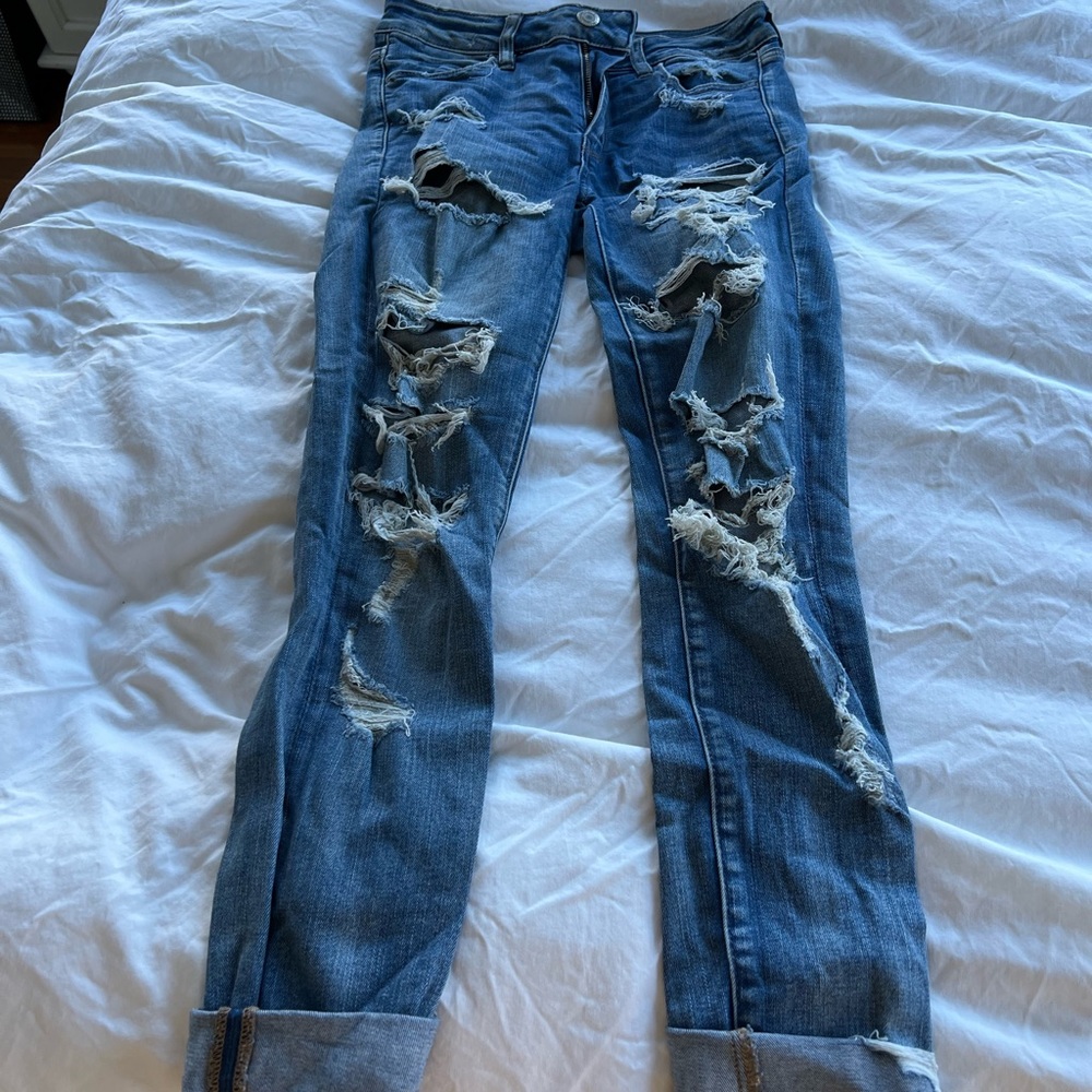 american eagle next level stretch ripped skinny jeans